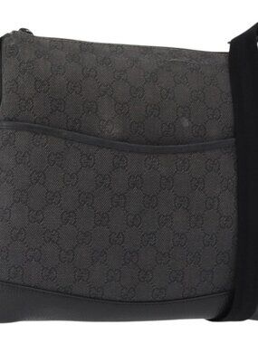 Authentic GUCCI GG Canvas Shoulder Bag Black Silver 374414